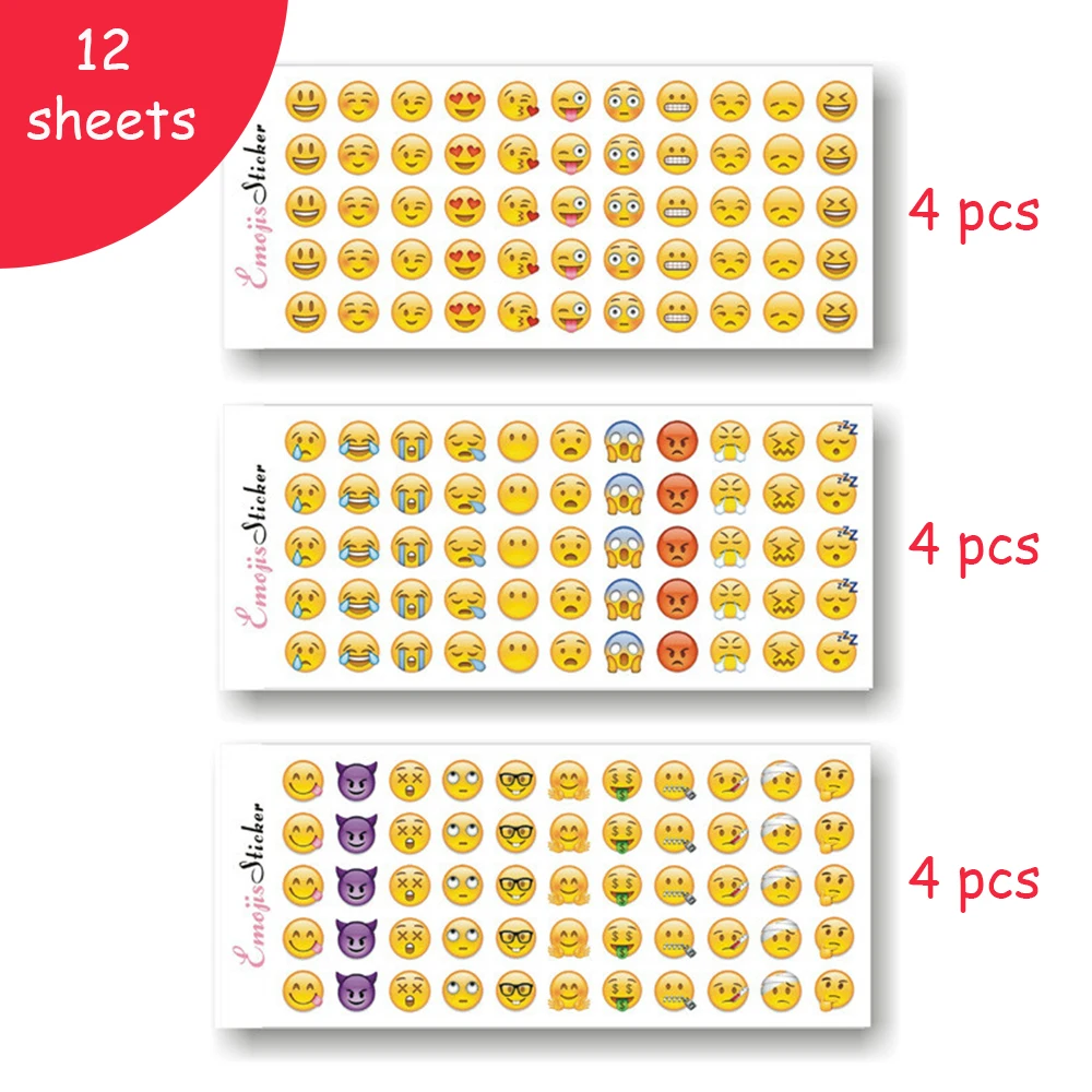 

12 Sheets 660 Die Smile Face Expression Emoji Stickers for Diary Photo Album Reward Notebook School Teacher Merit Praise Decor