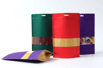 

Thick Kraft Paper Clear Window Bag Eco-friendly Hanging Paper Gift Bag Resealable Coffee Candy Nuts Packing Bag