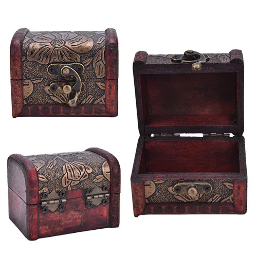 

1Piece Treasure Chest Wood Box Vintage Wooden Jewelry Storage Case Organiser Gifts Carrrying Cases Random Send