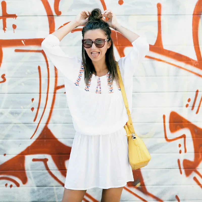 

FORERUN 2017 Women Beach Dress White Summer Dresses Casual Embroidery Tunique Femme O Neck Bohemia Tunic Mini