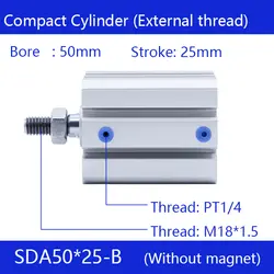 SDA50 * 25-B Бесплатная Доставка 50 мм диаметр 25 мм ход внешний нить Compact Air Цилиндры двойного действия пневматический цилиндр