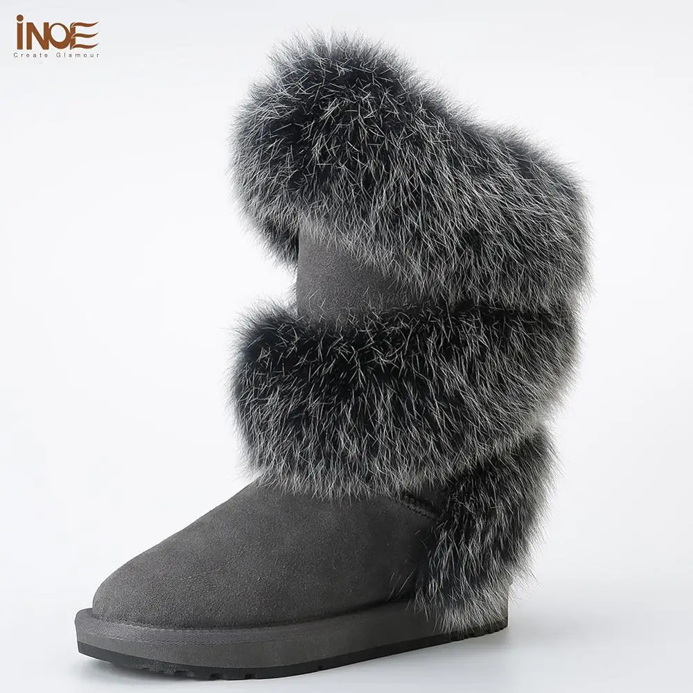INOE/Роскошные модные женские зимние сапоги из мягкой лисьего меха зимняя обувь
