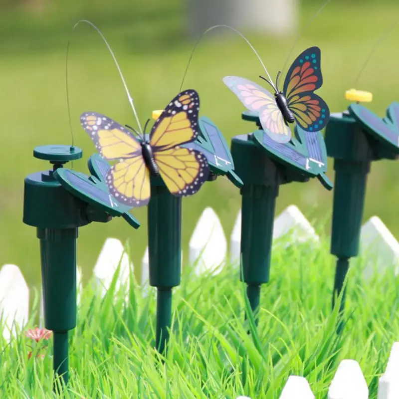 New Vibration Solar Power Dancing Flying Fluttering Butterflies Hummingbird Garden Decorative Stake#1003