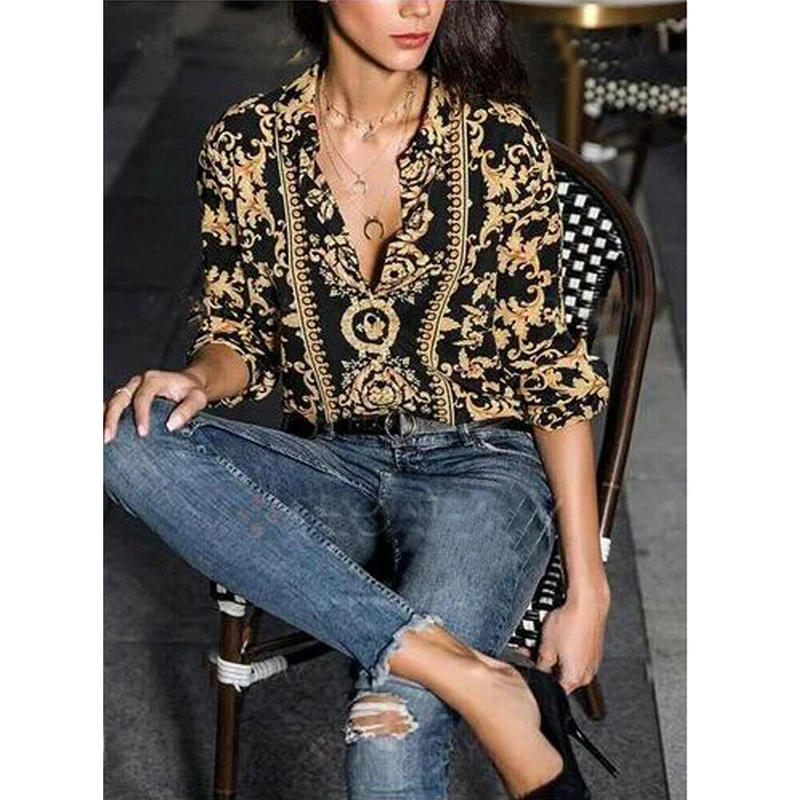 

Cotton Long Sleeve Shirt Women 2019 Turn Down Collar Women Floral Print Blouses with Button Long Sleeve Chemisier Femme