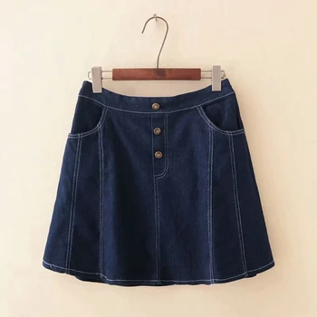 

Plus Size Women Button High Waisted Midi Denim Skirt Elastic Mini Skirts