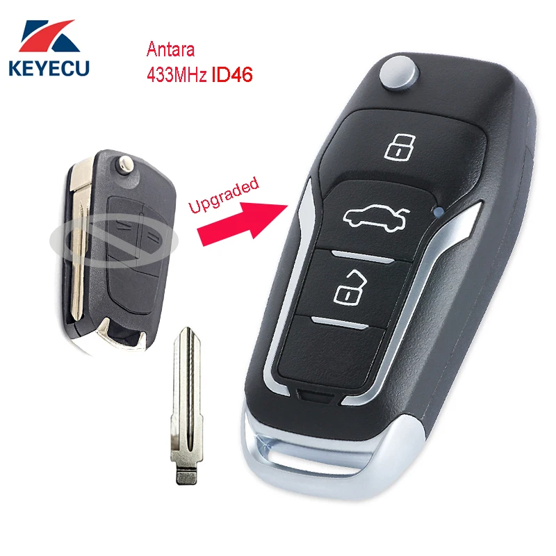 

KEYECU Replacement Upgraded Flip Remote Car Key Fob 2/ 3 Button Optional 433MHz ID46 for Opel Antara Uncut HU46 Blade