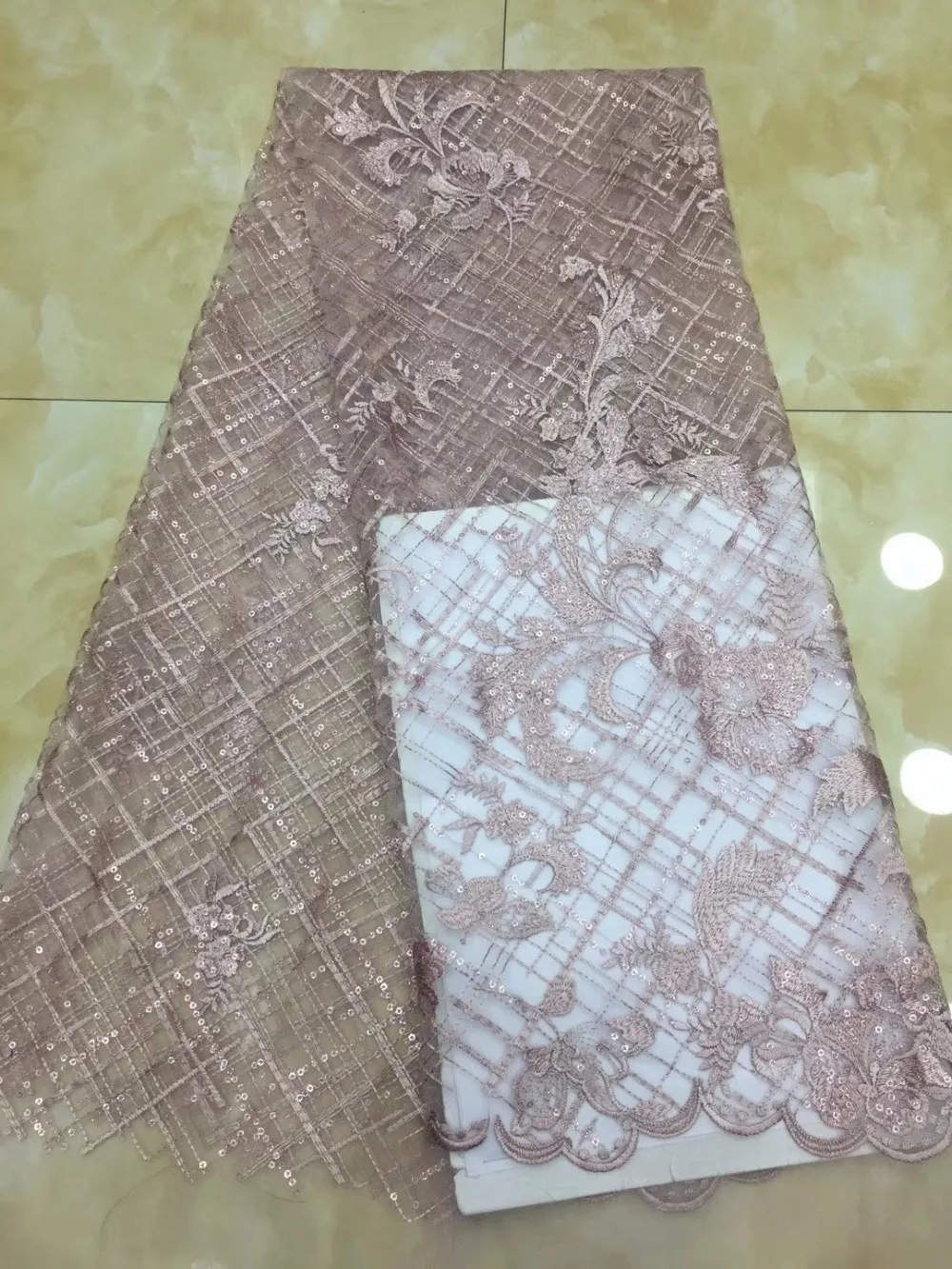 

5yards Newest design african indian tulle mesh fabric with sequins on sale