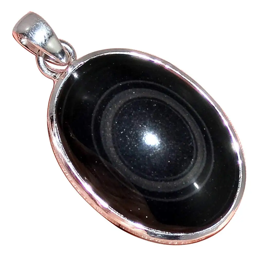 

Genuine OBSIDIAN EYE Pendant 925 Sterling Silver, 44 mm, MHBAP5945