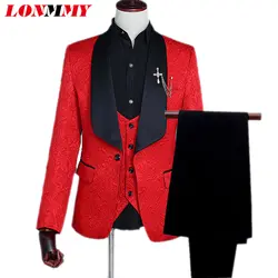 LONMMY мужские костюмы для свадьбы мужской костюм slim fit мужские s костюмы жилет одежда Блейзер Мужские Сценические 3 шт. куртка + брюки + жилет