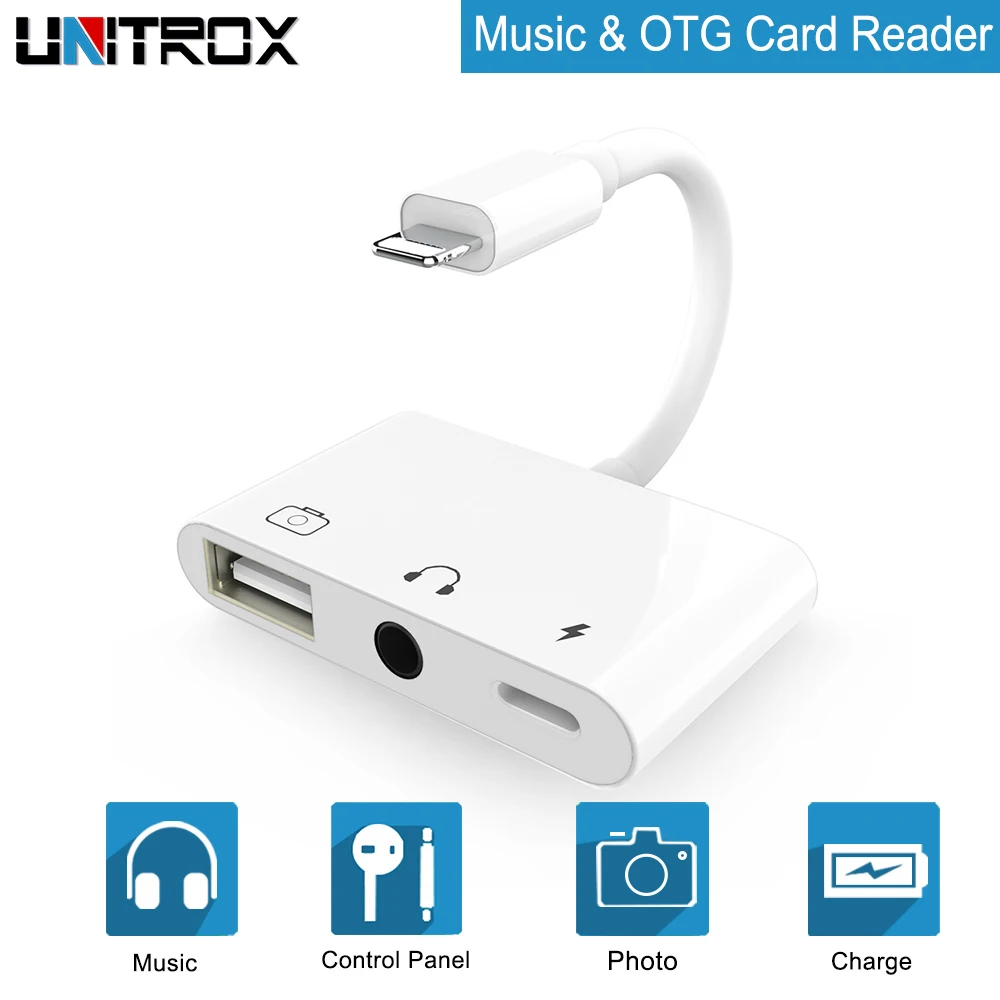 New 3 In 1 For Lightning To OTG USB Camera Reader Adapter With Charging Port & 3.5mm Headphone Jack For All iPhone/iPad/iPod/iOS New 3 In 1 For Lightning To OTG USB Camera Reader Adapter With Charging Port & 3.5mm Headphone Jack For All iPhone/iPad/iPod/iOS