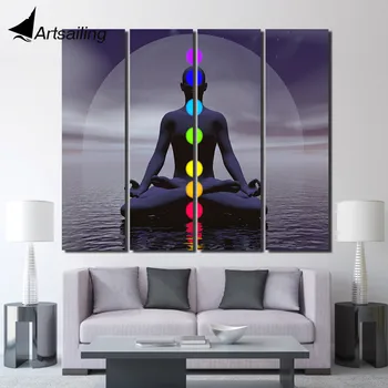 

HD print 4 piece canvas art Zen Chakra meditation Buddha painting posters and prints wall pictures for living room /up-1410C