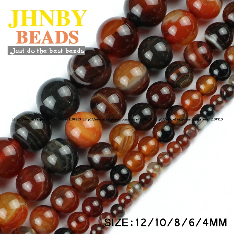 

JHNBY Brown Stripe beads Natural banded Stone carnelian Onyx Round Loose beads 4/6/8/10/12MM Jewelry bracelet accessories DIY