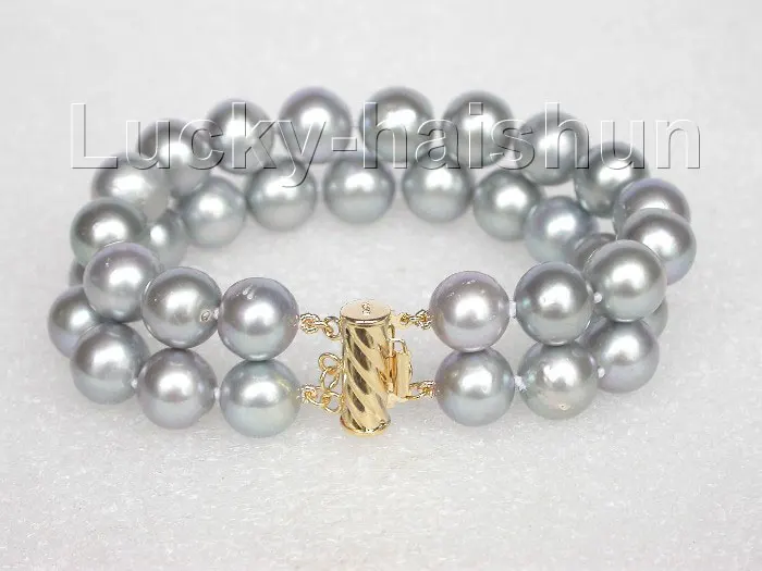 

Shipping >>>>>Genuine 8" 12mm round Gray Freshwater pearls bracelet 14K/20 clasp j8534