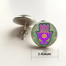 Индивидуальные серьги-гвоздики в форме цветка солнца Хамса 18 мм круглые стеклянные серьги бижутерия OM, Zen power серьги Будда ювелирные изделия, подарок, фото