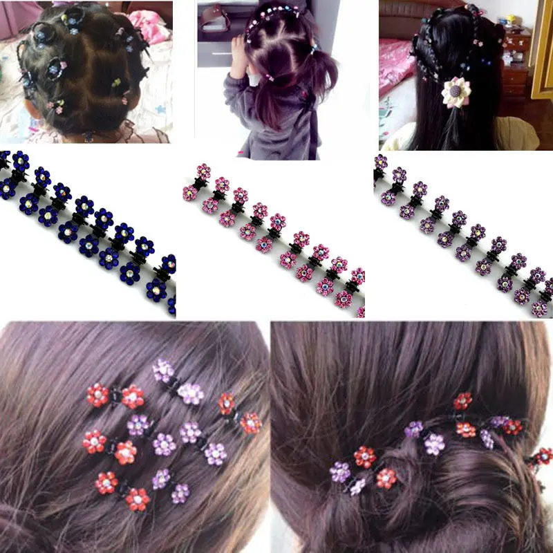 12 Pc/Set Baby Kid Child Crystal Flower Mini Barrettes Hair Claw Clamp