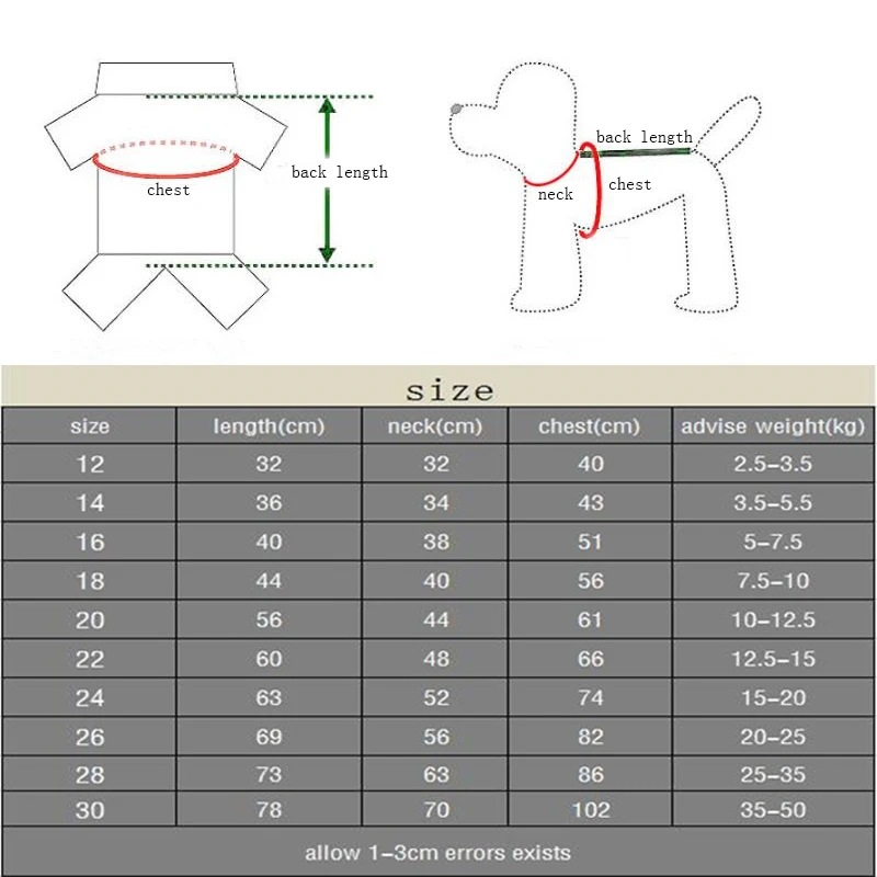 размеры комбинезонов для собак