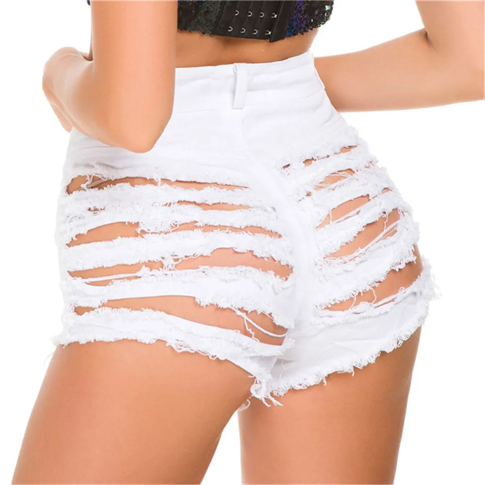 

Women's Hollow Out Sexy beach Jeans Shorts High Waist Shorts Feminine Wear Loose Denim Shorts Ripped Shorts with Holes