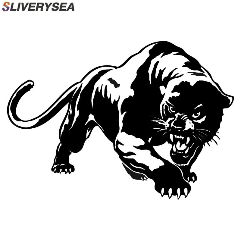 

SLIVERYSEA 19.5*13.5CM Fiery Wild Panther Hunting Car Body Decal Car Stickers Motorcycle Decorations Black/Silver #B1140