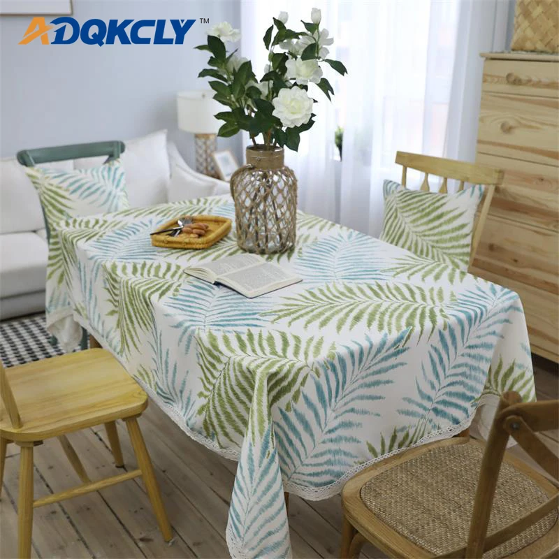 

ADQKCLY Green Leaves Table Cloth Polyester&Cotton Printed Rectangle Table Cover for Home Hotel Dining Room anti-dust Tablecloth