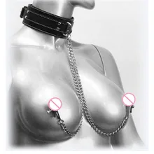 Fetish PU Leather Neck Collar Nipple Clamps BDSM Bondage Sex Product for Woman Erotic Toy Adult Games Sex Toys For Couples PY776