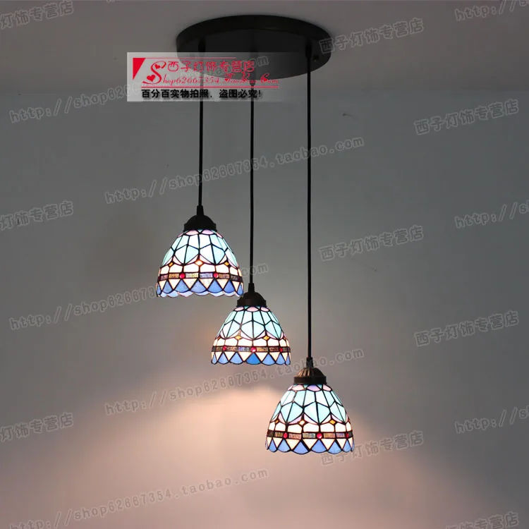 

Mediterranean lighting, color glass, lamp shade, 3 color glass, dining room, study, personality, Tiffany, European style