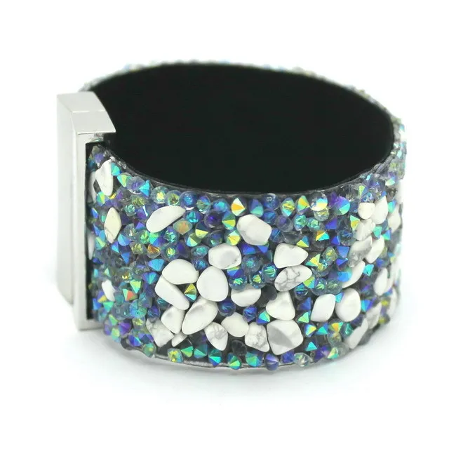 19 см модные эстетические кожаные браслеты, бижутерия с камнем, трендовые высококачественные черные камни, ручные браслеты с подвесками для женщин - Окраска металла: SLPG410