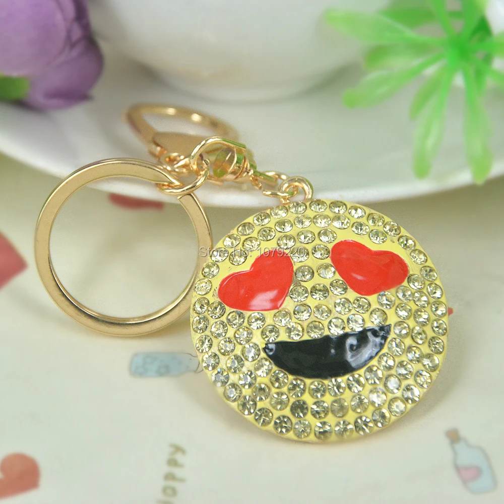 Emoji Smiley Face Keyring Rhinestone Crystal Charm Jewellery Women Bag