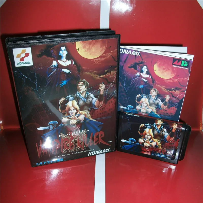 MD games card - Vampire Killer Japan Cover with Box and Manual for MD MegaDrive Genesis Video Game Console 16 bit MD card