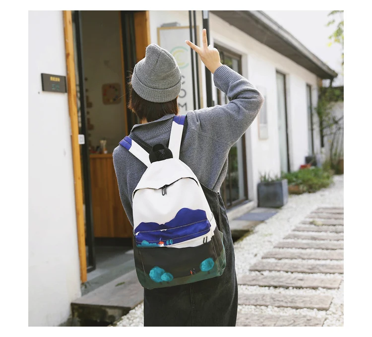 Menghuo Fresh Canvas Backpack Women Landscape School Bags for Teenagers Girls New Backpack Travel Bag Rucksack Mochilas Knapsack_17