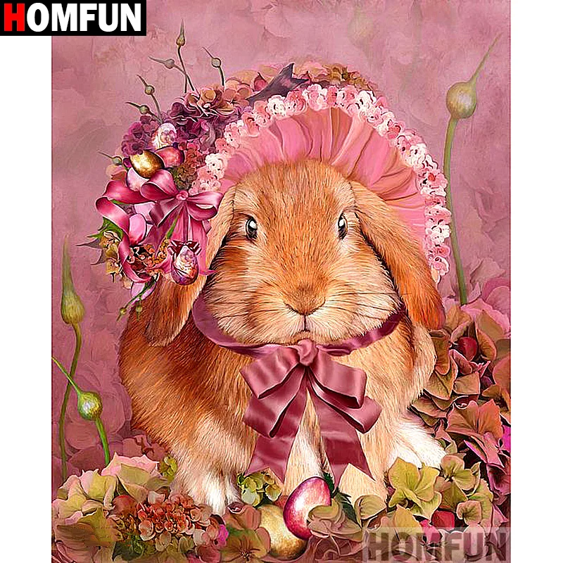 HOMFUN Full Square/Round Drill 5D DIY Diamond Painting &quotFlower rabbit&quot 3D Embroidery Cross Stitch Home Decor A13437 | Дом и сад
