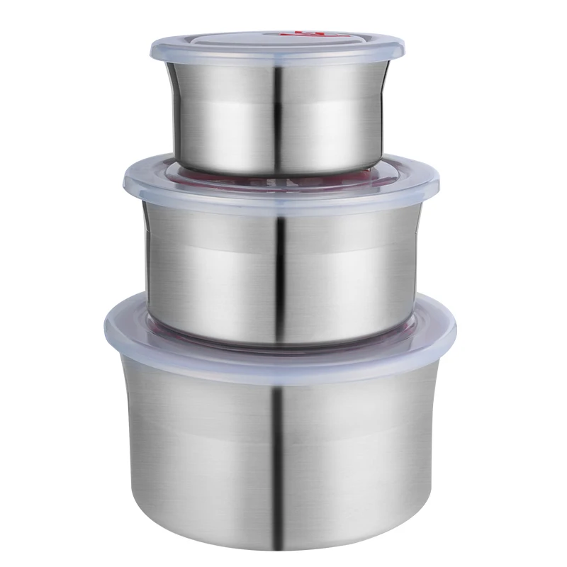 

3PCs Round Leak-proof 304 Stainless Steel Lunch Box Microwave Induction Cooker Heating Bowl Sealed Fresh-keeping Food Container