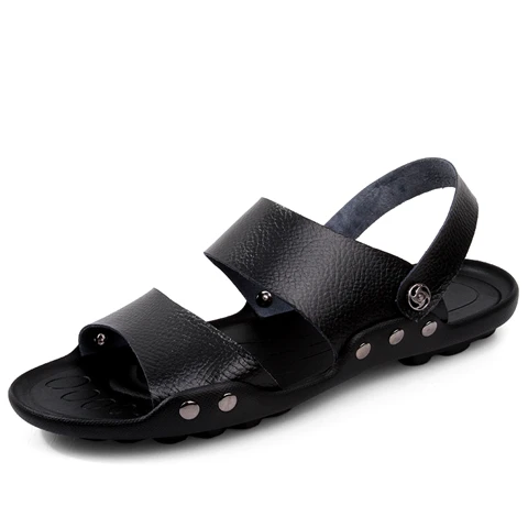 Сандалии из натуральной кожи мужские, г. летние,, шлепанцы пляжная домашняя обувь hombre sandalia, черный цвет, большие размеры 39-47 - Цвет: Brown II
