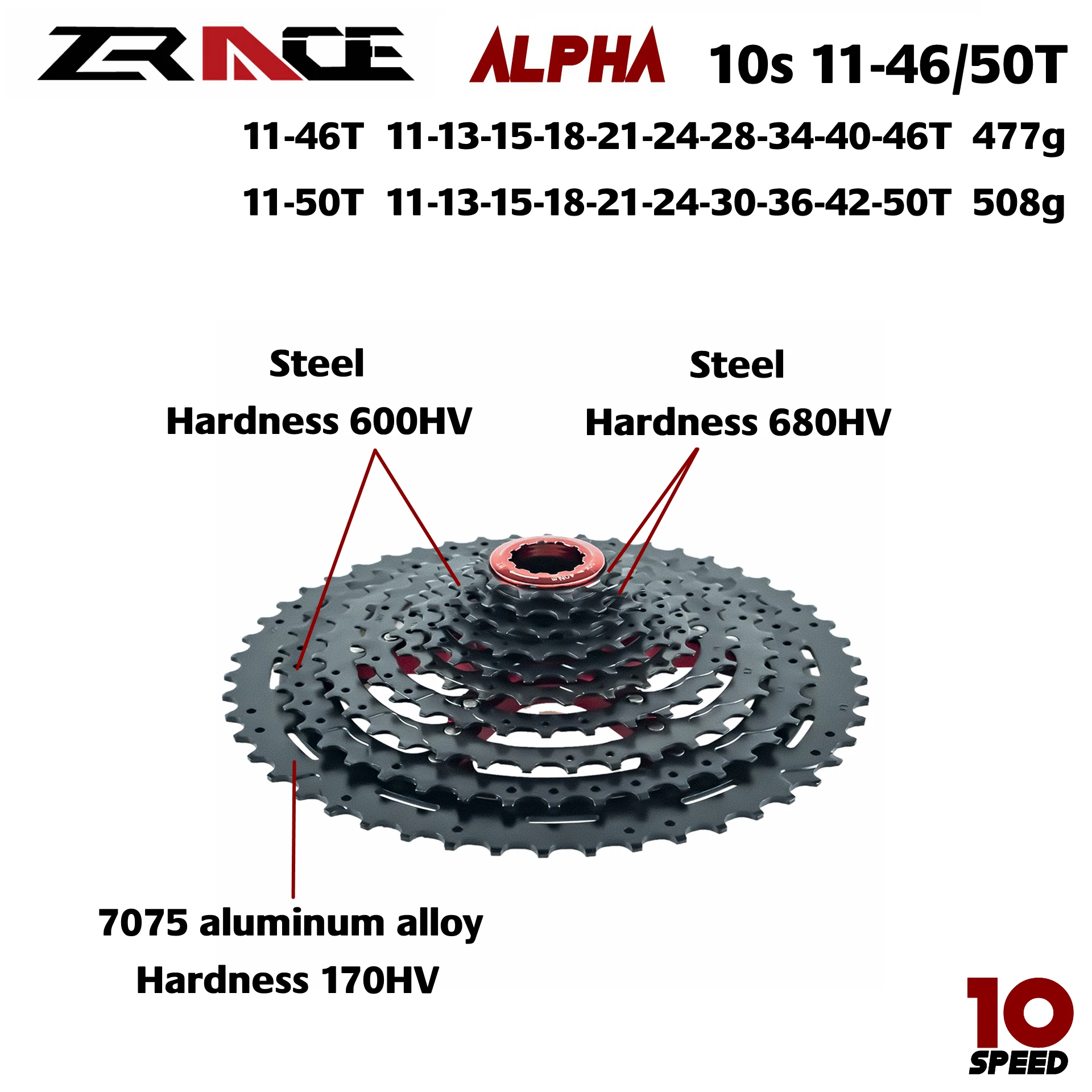 Zracing Alpha 10 скоростей легкая кассета 10 скоростей MTB велосипед freewheel 11-46 T/50 T-черный