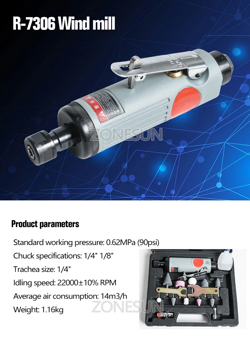 ZONESUN ZS-7306 полный набор пневматические Цанговая Воздуха цанговая мельница Гравировка инструмент шлифовальные машины для пневматического инструмента