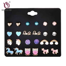 DANZE/12 пар/партия, серьги-гвоздики в форме радужного единорога с кристаллами, наборы для женщин, девушек, вечерние, повседневные, милые, детские серьги, ювелирное изделие