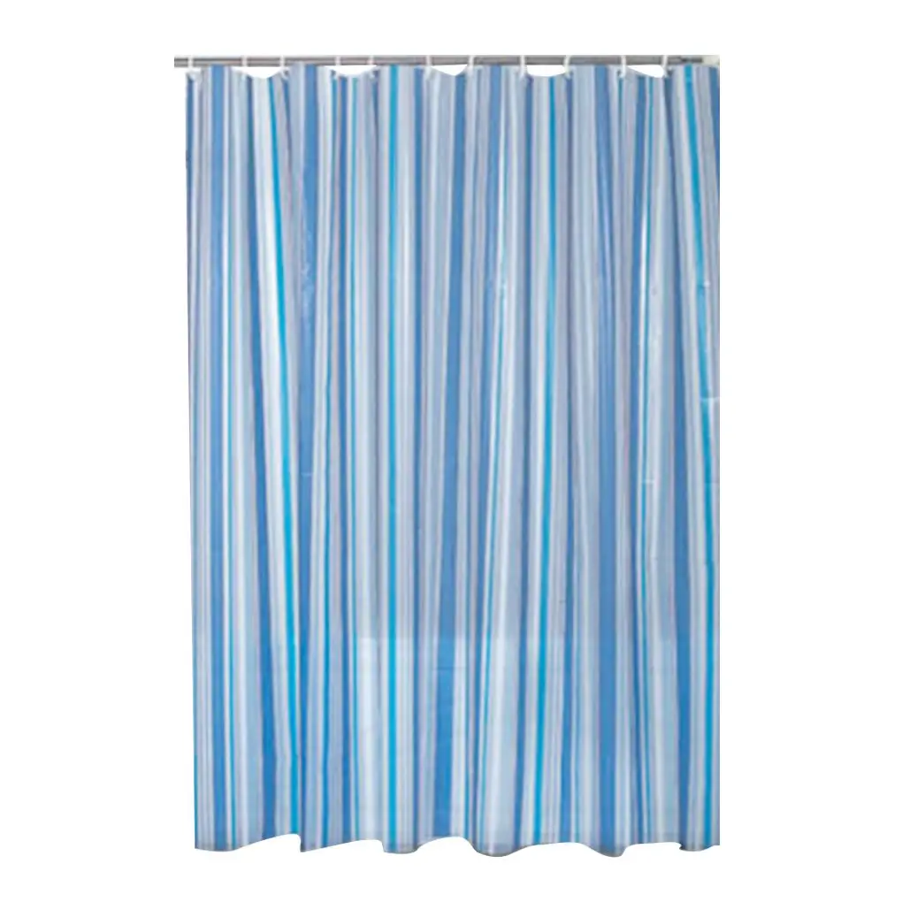 180*180cm Blue Vertical Striped PEVA Bathroom Curtain Waterproof