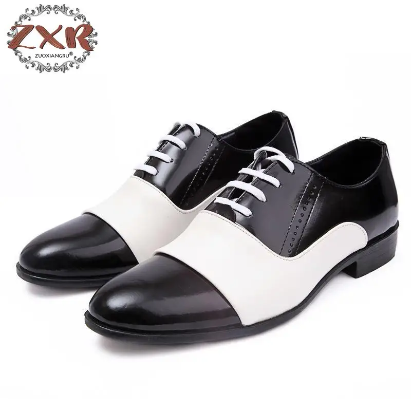 

New Spring Autumn Fashion Men Shoes Patent Leather Men Dress Shoes White Black Male Soft Leather Wedding Party Oxford Shoes