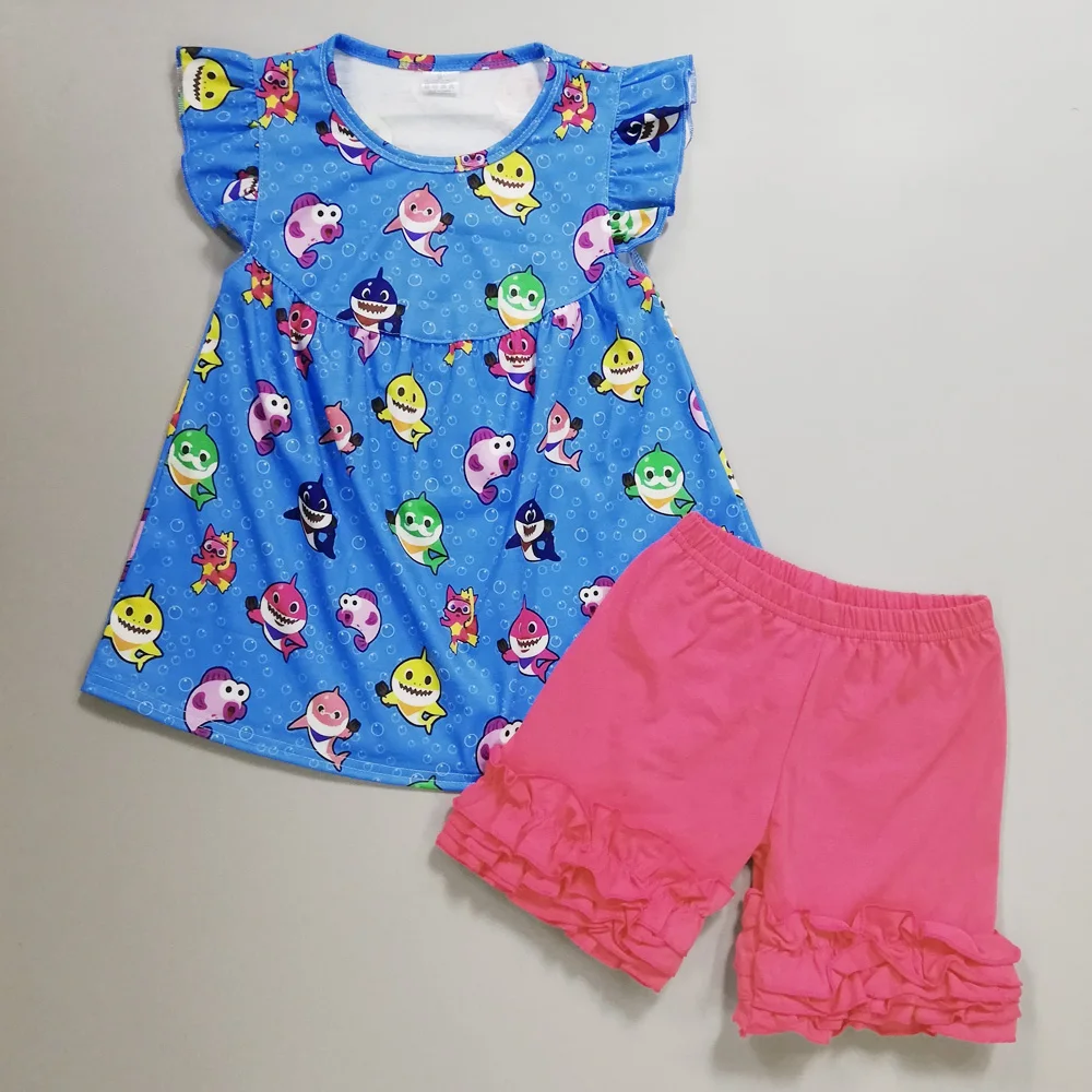

2019 CONICE NINI Summber baby girl clothes Small colored cute whale Leisure suit Kids clothes Blue printed bubble Rose-trimmed
