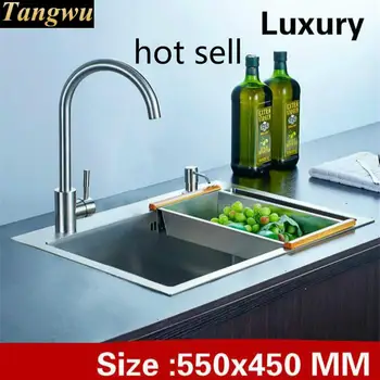 Price Free Shipping Vogue Luxury Kitchen Manual Sink Single Trough Common Wash Vegetables Durable 304 Stainless Steel 550x450 MM
