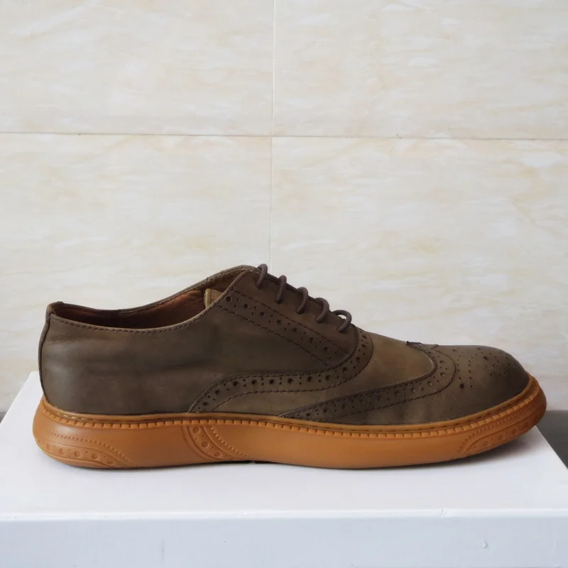 Clearance Sale !Size 8 Mens Retro Brogue Shoes Genuine Leather Round Toe Lace Up Craved Oxfords Chukkas Men Shoes