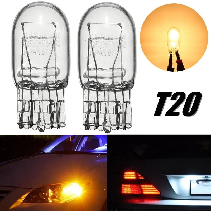 2 шт. T20 7443 7440 сигнальный светильник W21/5 Вт 3800 к галогенная лампа из прозрачного стекла, дневной ходовой светильник, стоп-сигнал, задний фонарь, ДРЛ лампы