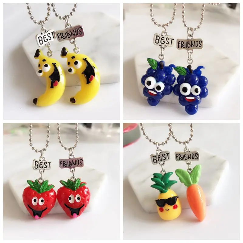 

New Fashion 1set(2PCS) Simulation 3D Fruit Pendant Best Friends Necklace BFF Food Chain Necklace Children Jewelry Gift,Drop Ship