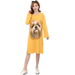 Платье для беременных Для женщин собака осень 2018 Новая мода свободные печатных свитер для беременных платье Беременность одежда