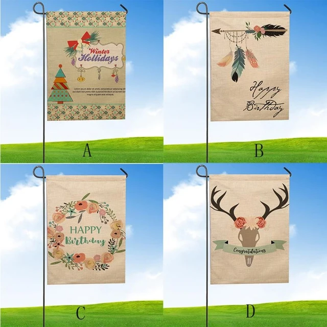 Us 1 66 10 Off Hot New Hy Birthday Garden Flag Indoor Outdoor Home Decor Letters Flowers Cute Decorative In Flags