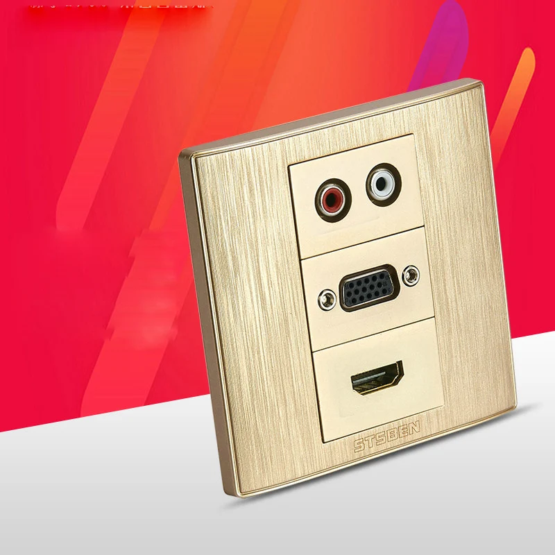 Gold Color Wall Outlet Audio VGA Elbow HDMI Face Panel 86x86mm Hifi