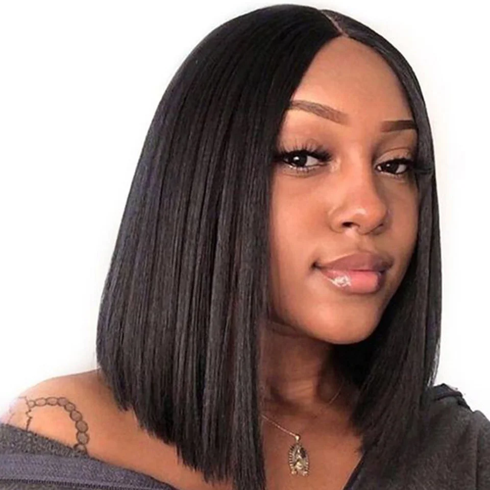 

Lace Front Human Hair Wigs For Women Black Brazilian Remy Hair Human Hair Short Straight BobWig With Baby Hair