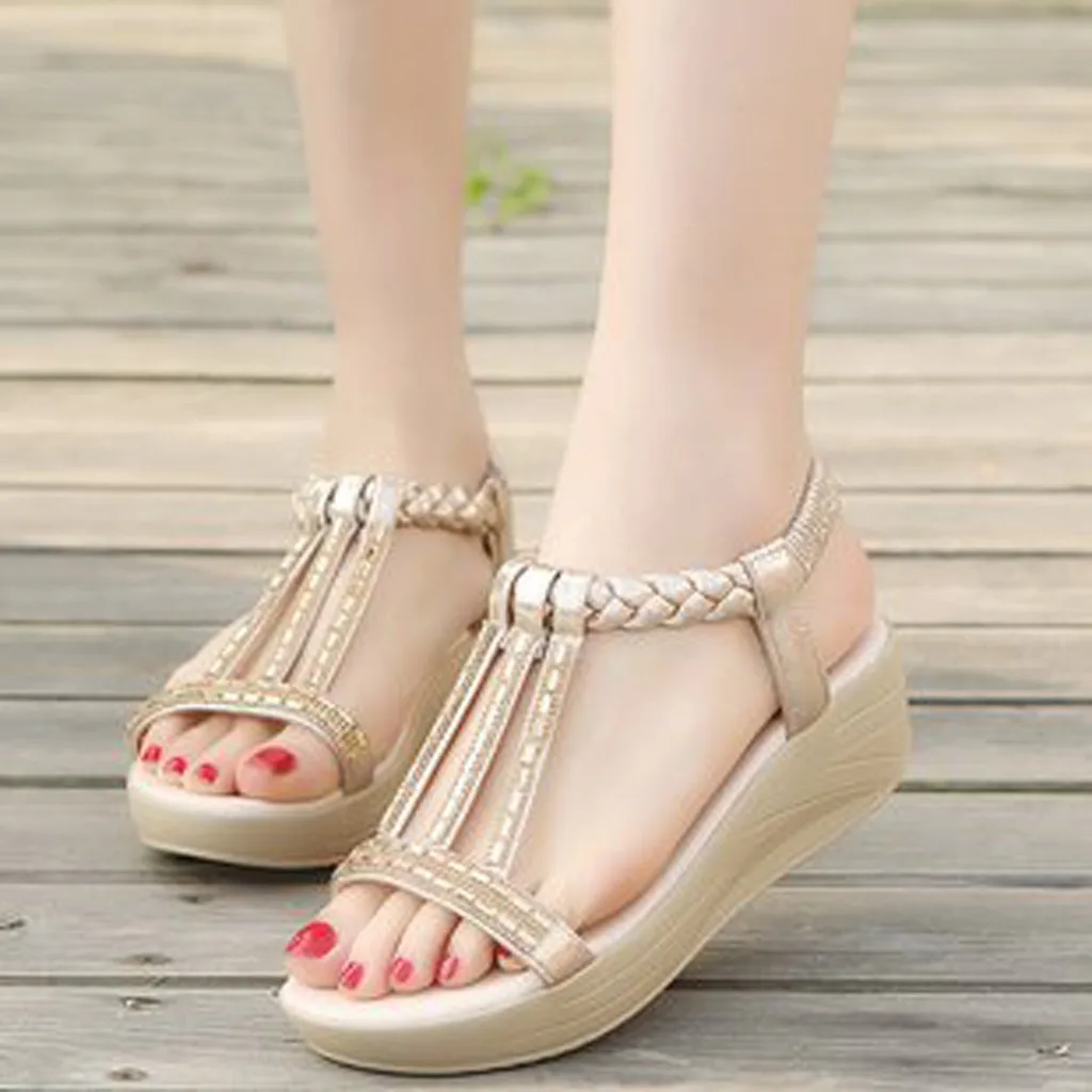 YOUYEDIAN Shoes Woman Sandals Summer Women Rhinestone Wedges Platform Romen Peep Toe zapatos de mujer #g7 | Обувь