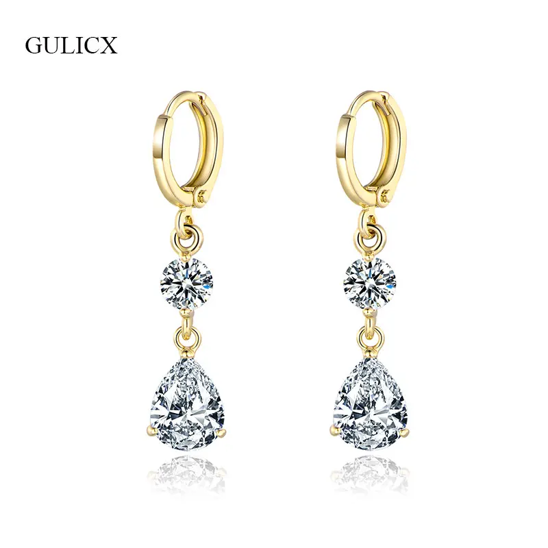 

GULICX Fashion Long Water Drop Rose Gold-Color Drop Earrings Teardrop CZ Zirconia Dangle Earrings for Women Wedding Jewelry E139