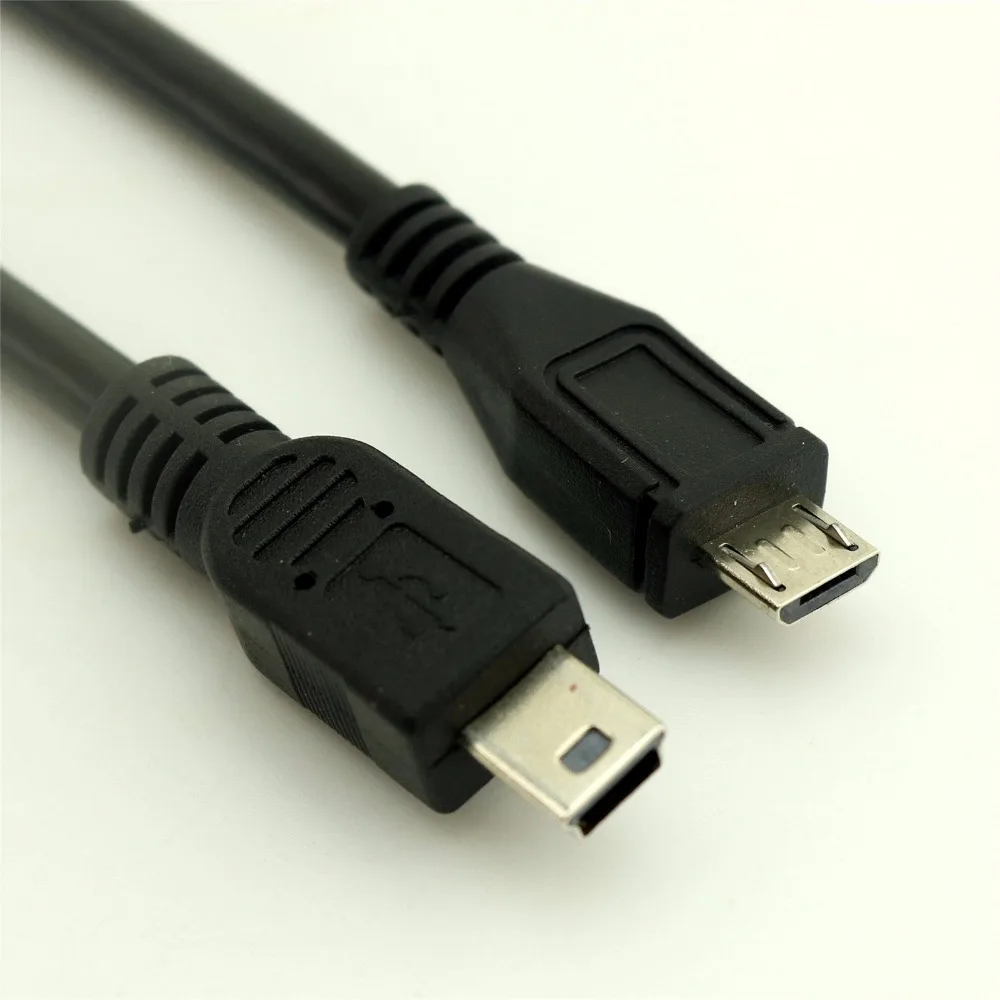 1pcs Black USB A Male to Mini & Micro USB 5 Pin Adapter Dual Plug Splitter Charger Cable 30cm