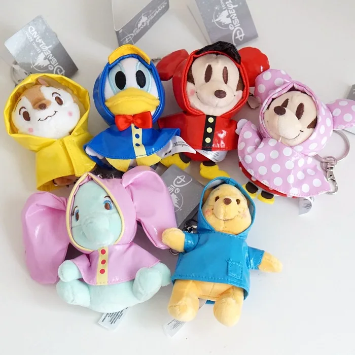 

Cute Soft Cartoon raincoat Donald Plush Toys Soft minnie mickey Stuffed Animal Dolls Toys keychain Girls Kids Birthday Gifts